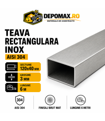 Teava rectangulara inox AISI 304, 120 x 40 x 3 mm, 6 metri Teava rectangulara inox AISI 304, 120 x 40 x 3 mm, 6 metri